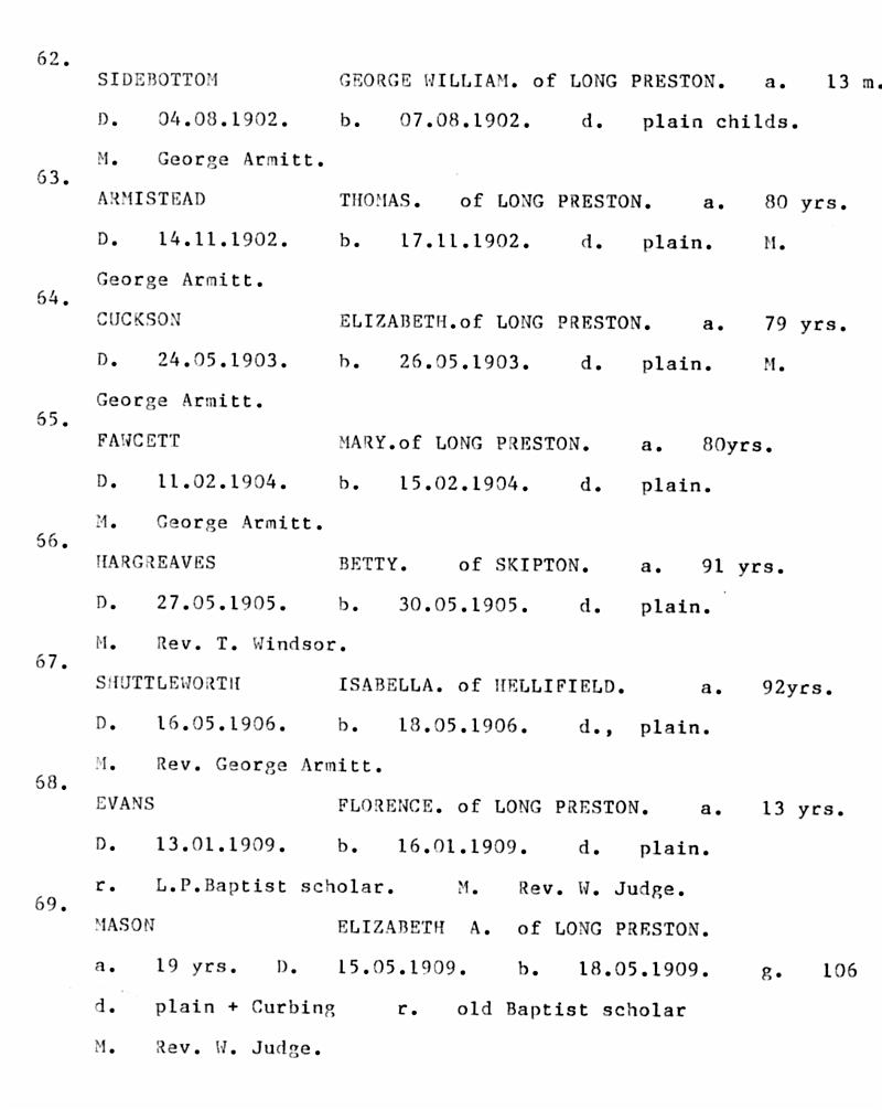 FD-BCMI 26 - P25.jpg - Long Preston Baptist Church -  Index of Burial Register in Date Order  - 1902 to 1909